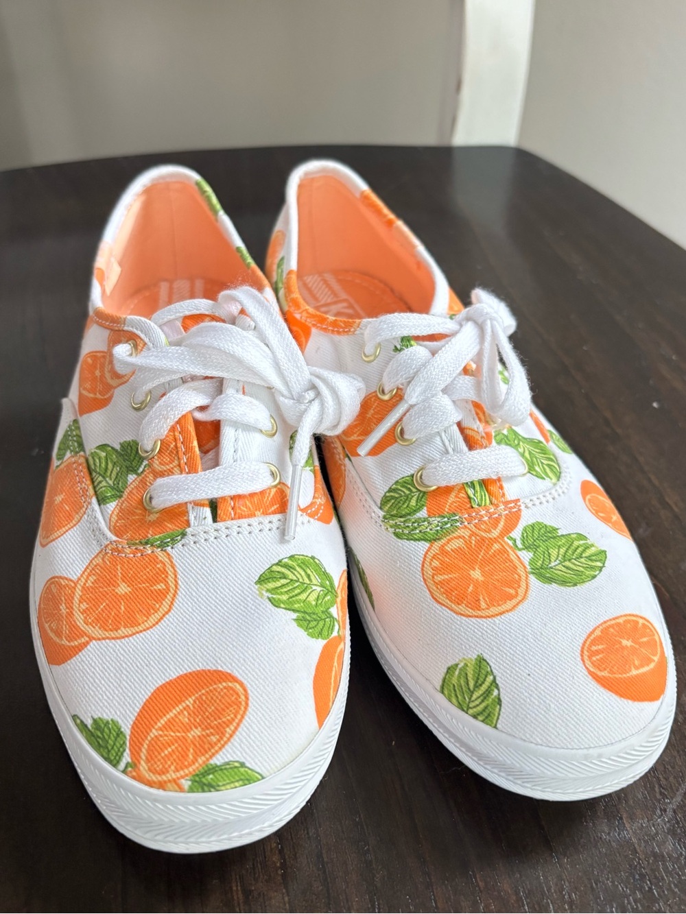 Keds Women’s White Canvas Sneakers with Orange & Green Citrus Fruit Print NWT